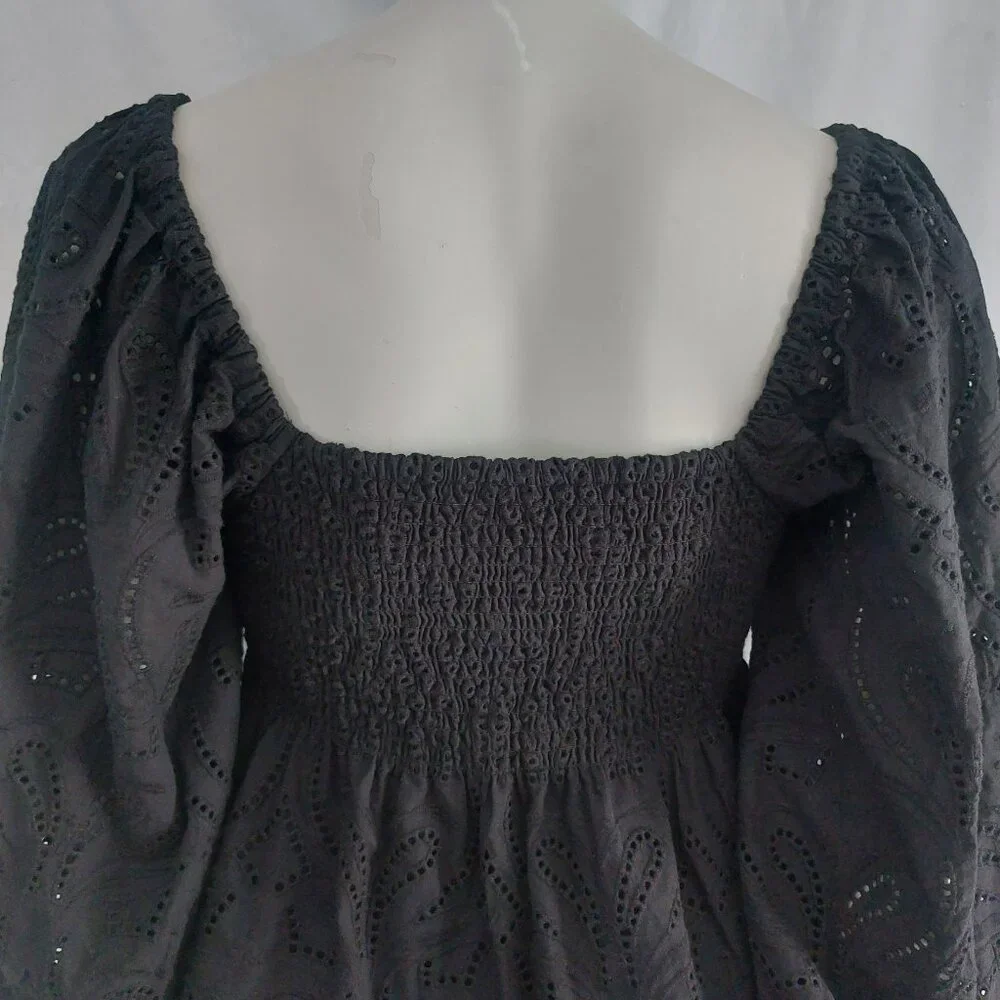 BANANA REPUBLIC Black Top S Sweetheart Neck 3/4 Sleeve Cotton Flirty EUC - Picture 10 of 13